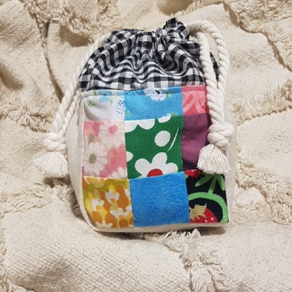 One-of-a-Kind Patchwork Drawstring Mini Bag | Mixed Floral Gingham Mix - Picture 2 of 14